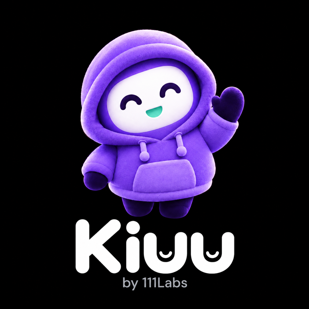 Kiuu con capucha saluda con una sonrisa; firma discreta by 111Labs